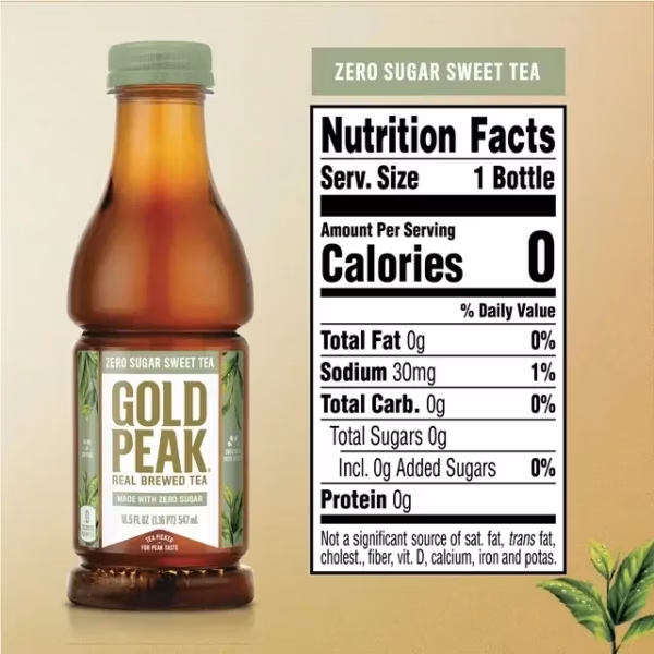 Gold Peak Zero Sugar Tea, 18.5 Oz Bottle