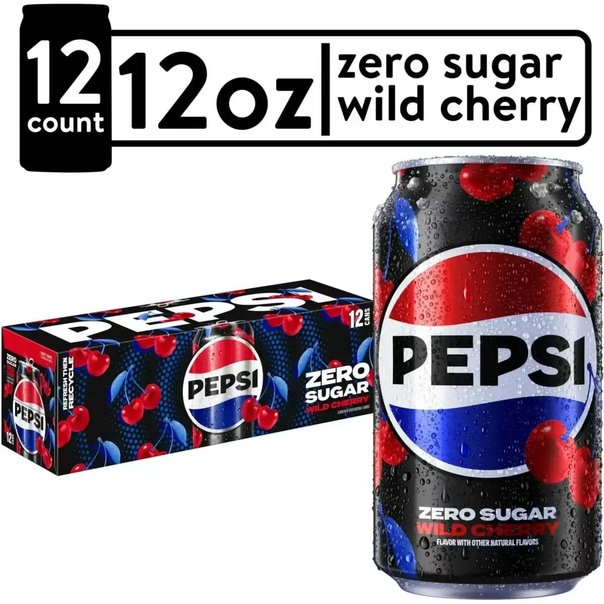 Pepsi Wild Cherry Zero Sugar, 12 Oz Can