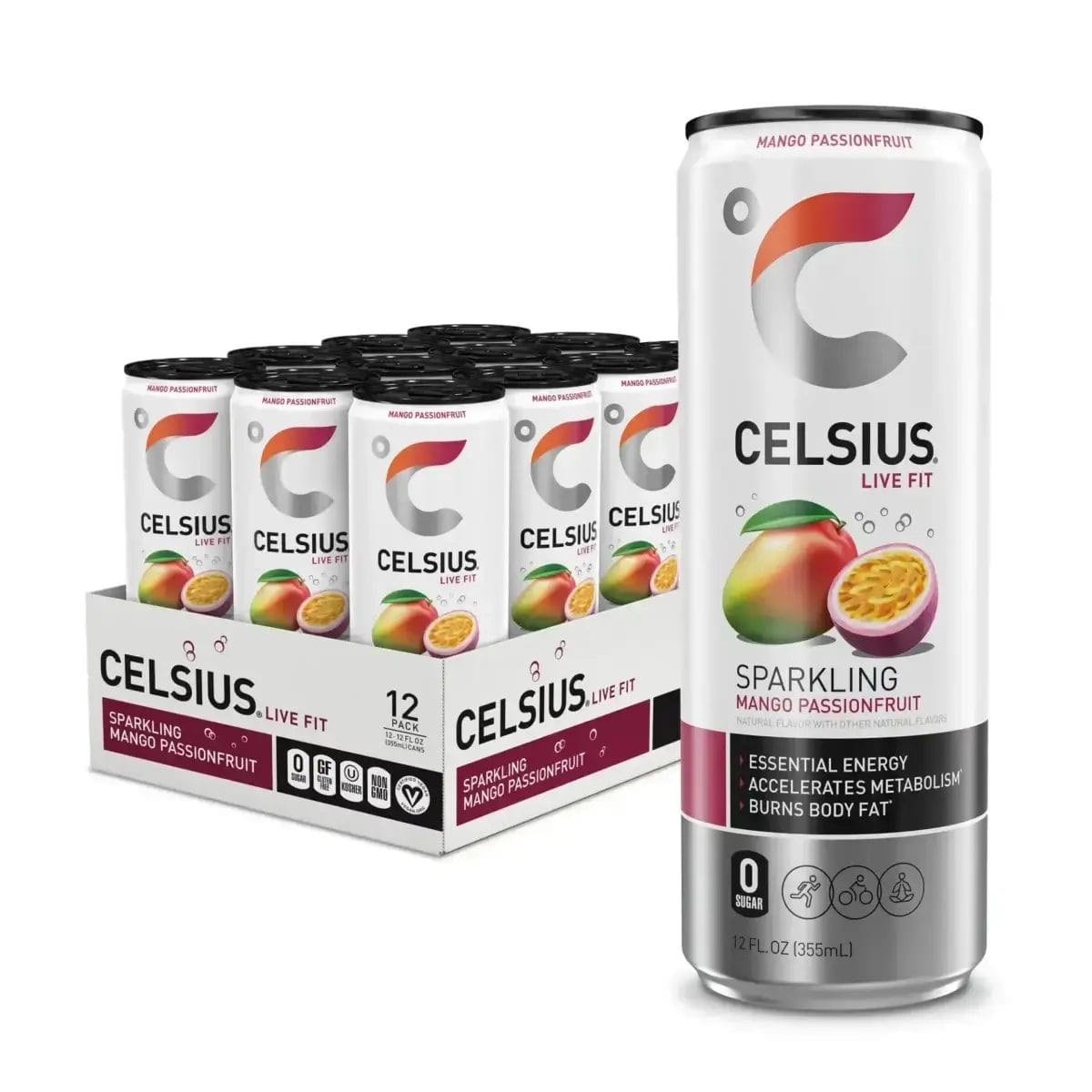 CELSIUS Sparkling Mango Passionfruit Functional Essential Energy Drink 12 fl oz Can