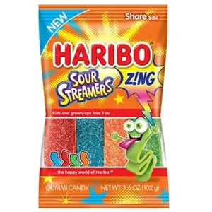 Haribo Z!NG Sour Streamers Gummies, 3.6 Oz Bags 12/Pack
