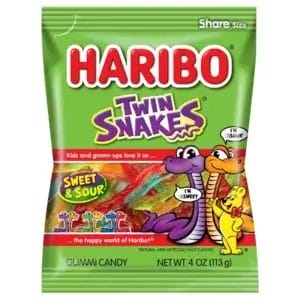Haribo Twin Snakes Gummies, 4 Oz Bags 12/Pack