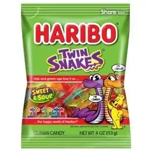 Haribo Twin Snakes Gummies, 4 Oz Bags 12/Pack