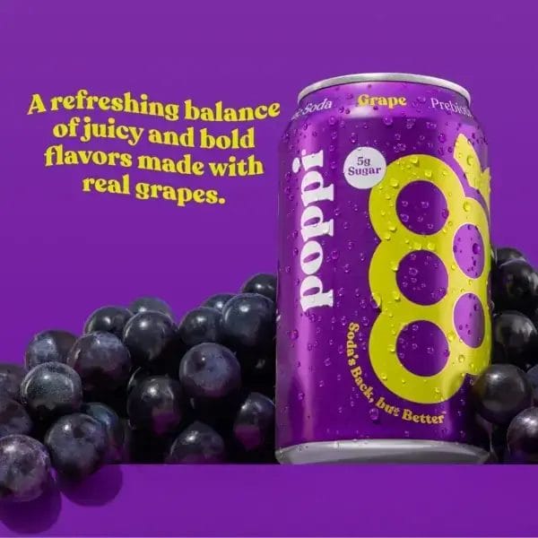 Poppi Soda Prebiotic Grape, 12 Oz Can - Image 3