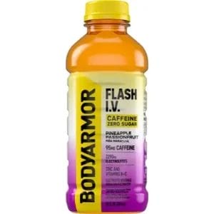 BODYARMOR Flash I.V. Zero Sugar Caffeine Pineapple Passionfruit, 20 Oz Bottle